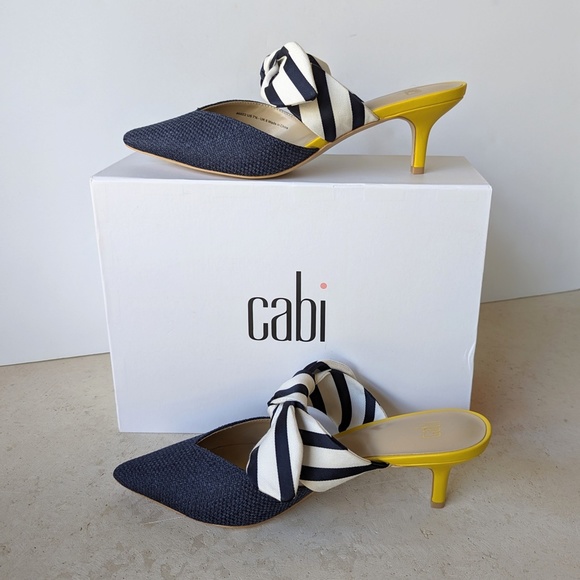 Cabi Yellow Blue Kitten Heel Mule Style Shoes Size 7 - 7.5 Cabi Style 6022 - Picture 5 of 9